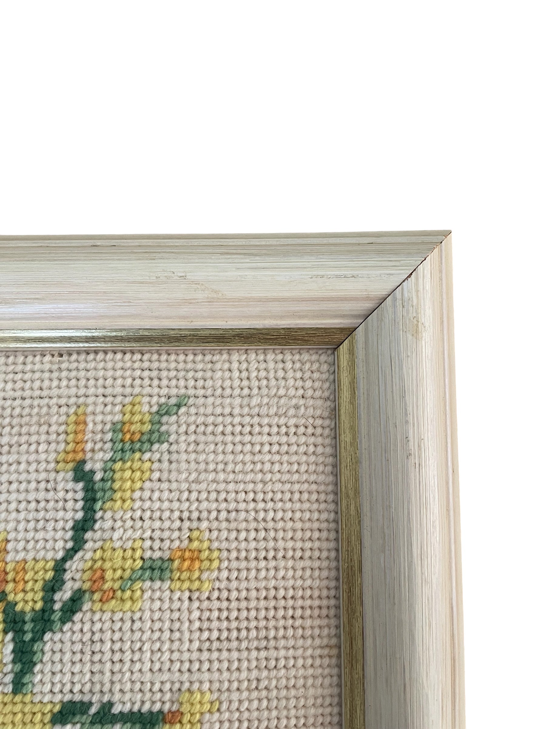 Vintage Tulips completed cross stitch in Frame D’art