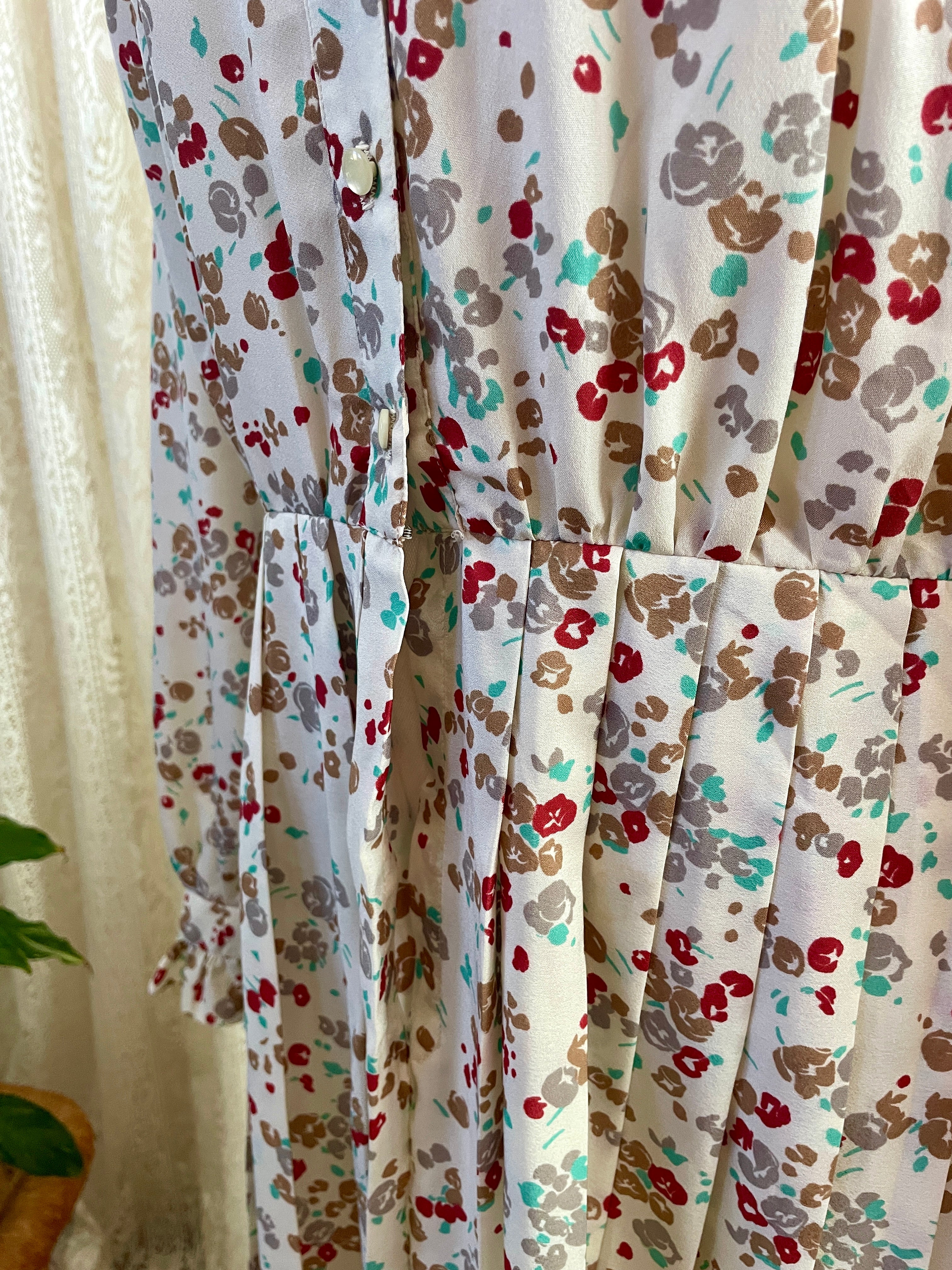 Vintage Alexon Sportset British Prairie Dress – High Neck Ruffle Floral Midi - Sz 12