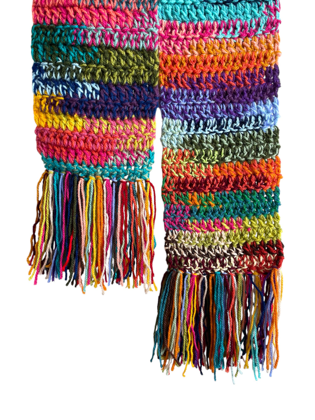 Crochet Multicolour Extra Long Fringed Scarf