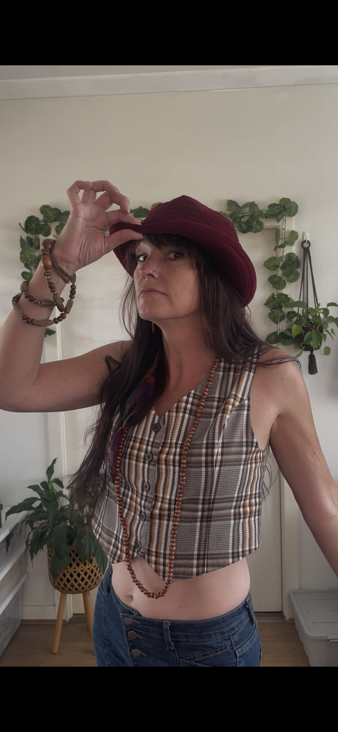 Deep red velvet brimmed hat
