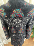 Black & Multicolour Pattern Eyelash knit cardigan