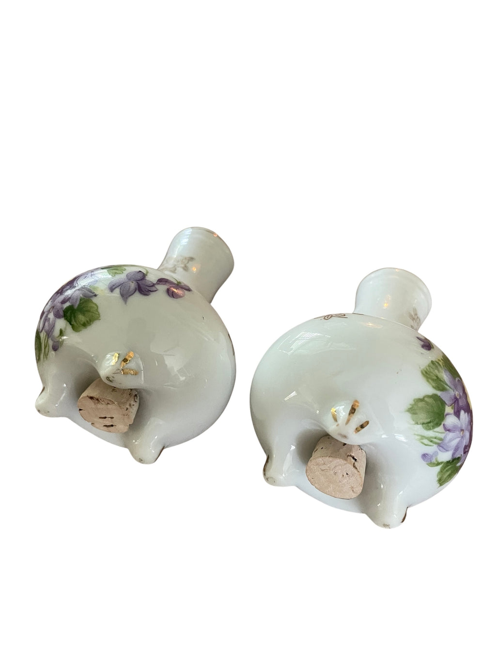 Vintage Porcelain Salt & Pepper Shakeds with violet flower motifs