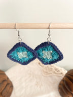 Crochet Little Square Earrings - Blue Tone