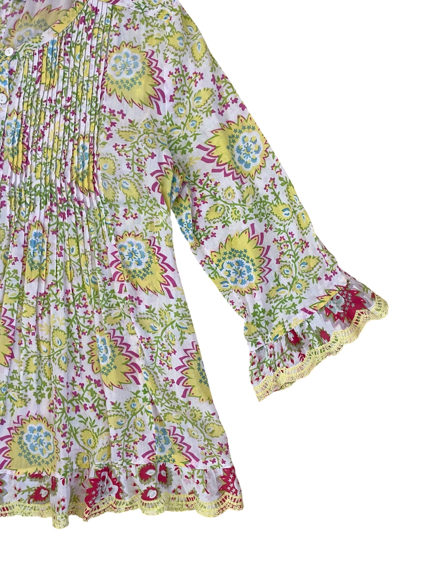 Cotton 3/4 sleeve Lime Floral Blouse