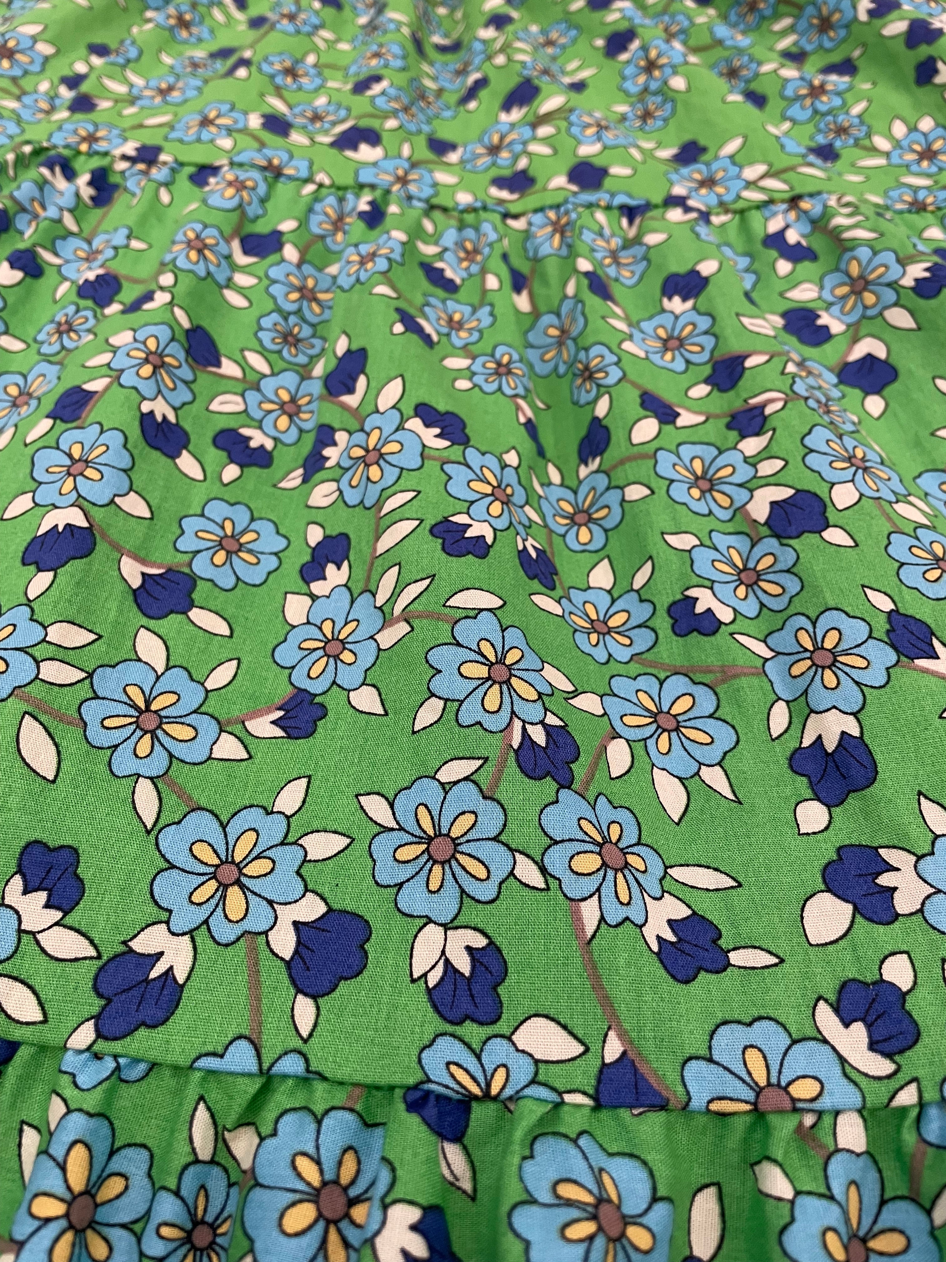Preloved Blue/Green Retro Print One Shoulder Dress - Sz M