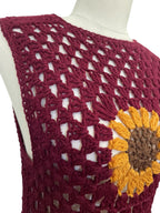 Crochet Sunflower Vest - Deep Red