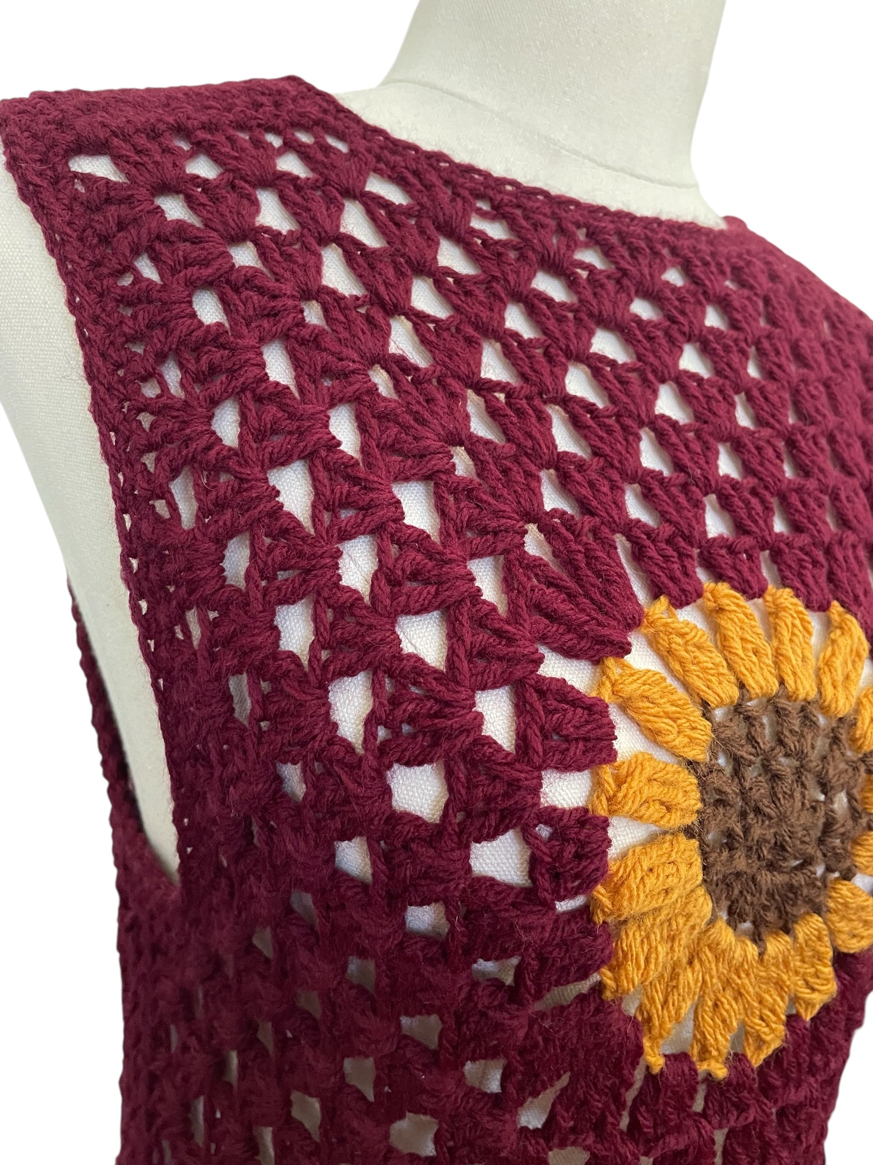 Crochet Sunflower Vest - Deep Red