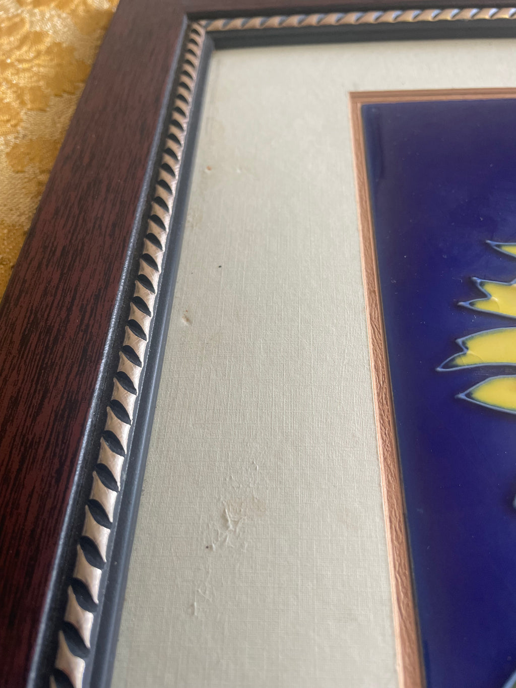 Handpainted Sunflower Vintage Ceramic Tile in Frame