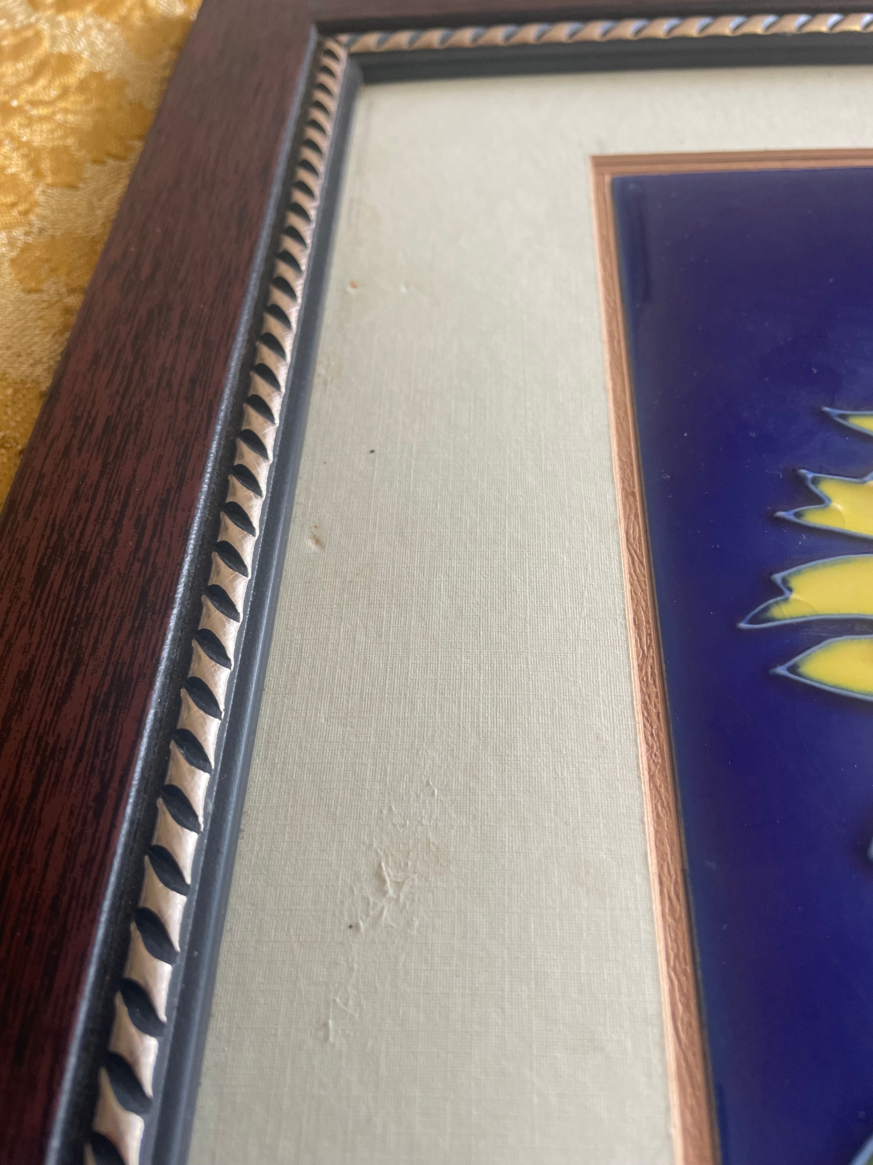 Handpainted Sunflower Vintage Ceramic Tile in Frame