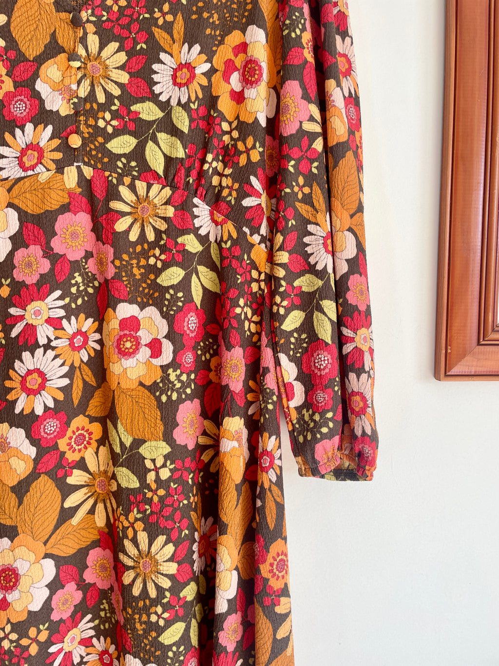 70s Style Retro Print Midi Dress