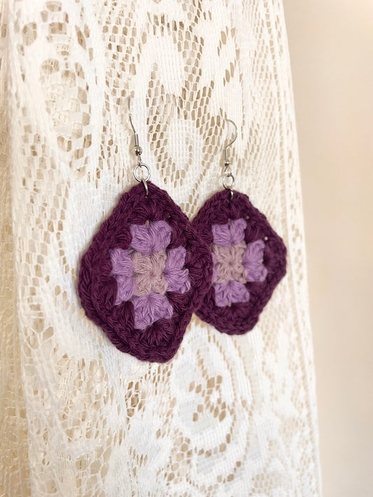 Crochet Mojo Moon Square Earrings - Purple