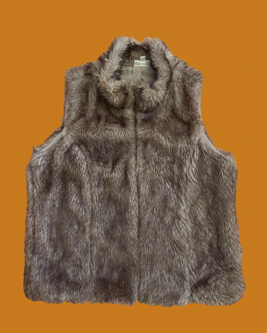 Brown Fur Zip up Vest