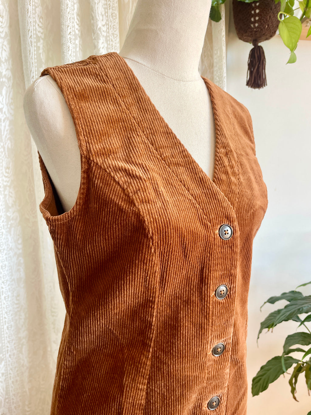 M&Co Tan Corduroy Button up Pinafore Dress Sz 10