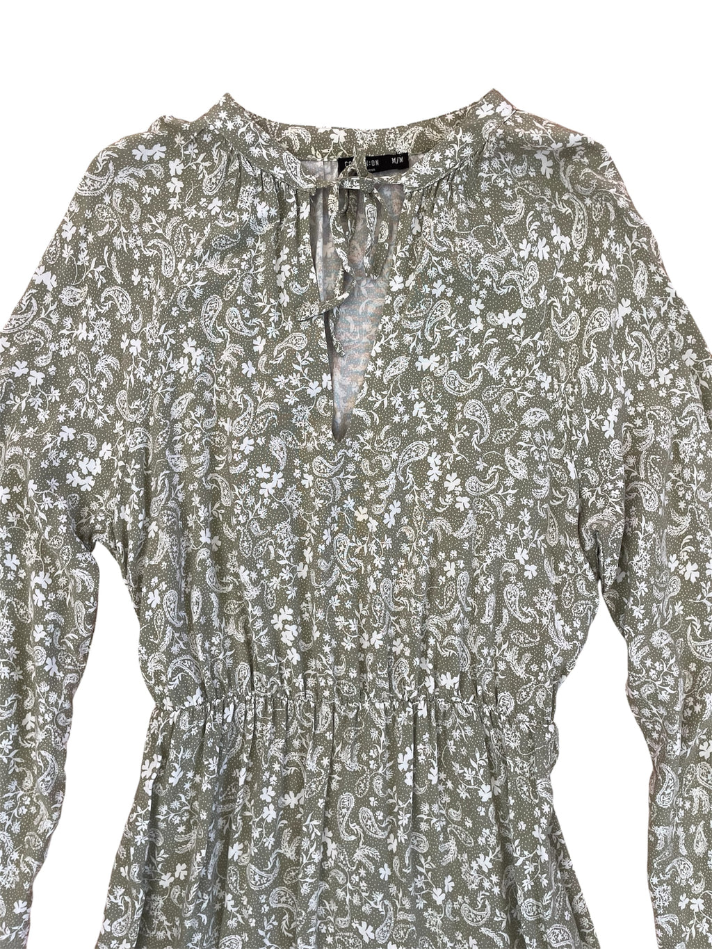 Long Sleeve Sage Paisley Print Dress