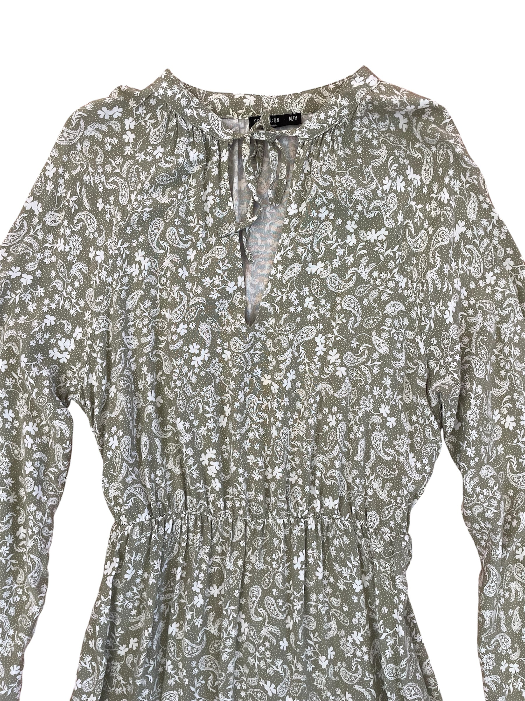 Long Sleeve Sage Paisley Print Dress
