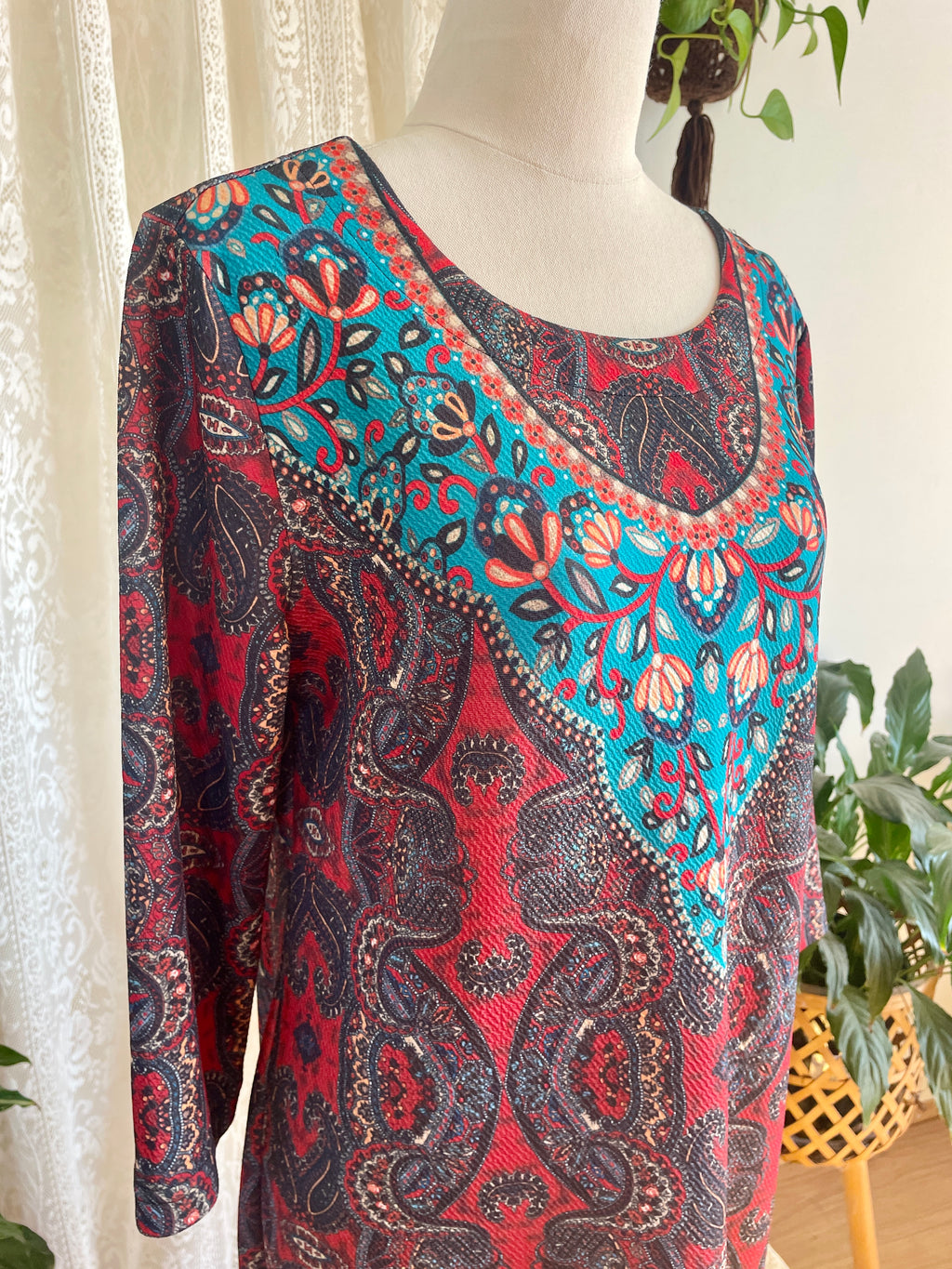 Boho Style Paisley Print Midi Dress