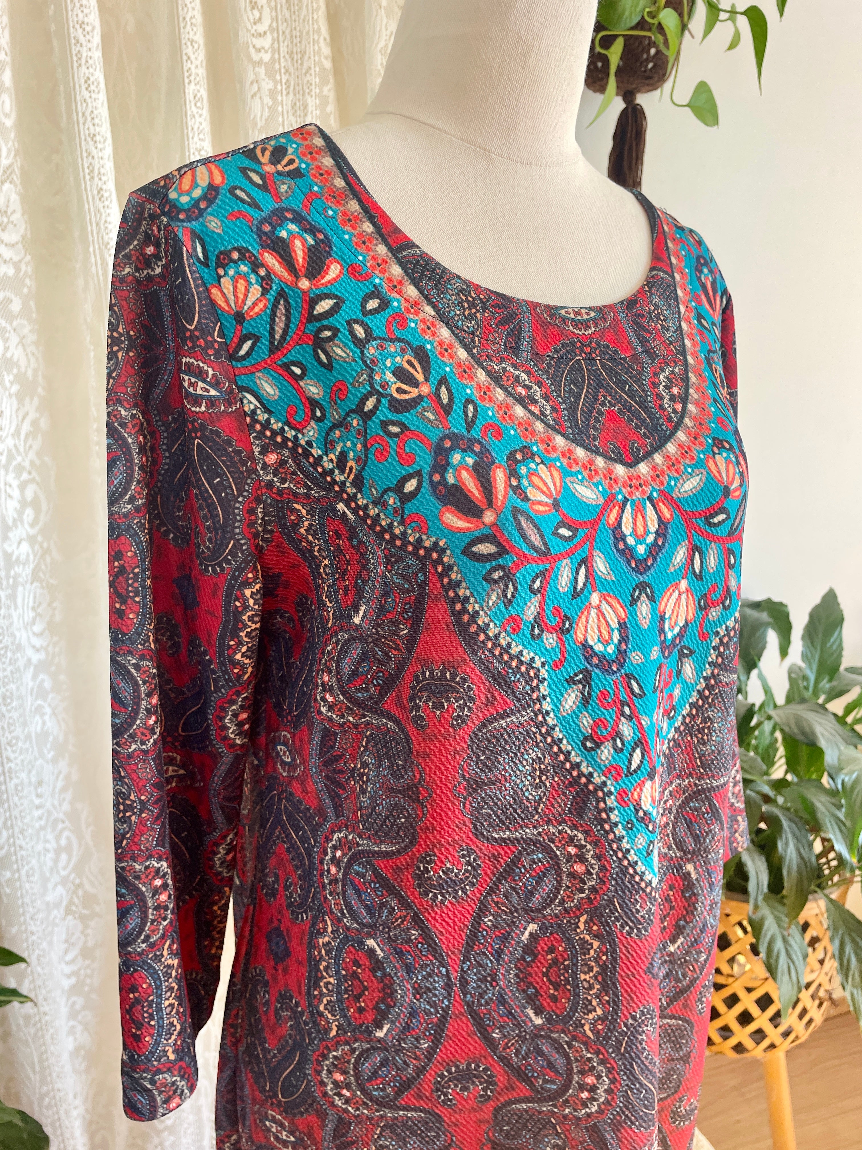 Boho Style Paisley Print Midi Dress