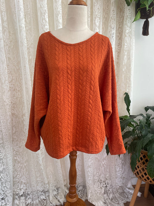 Unique handmade quilted orange jumper Sz 14