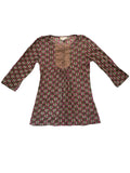 Pink & Brown Pattern 3/4 Sleeve Tunic Top