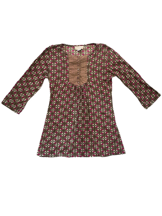 Pink & Brown Pattern 3/4 Sleeve Tunic Top