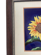 Handpainted Sunflower Vintage Ceramic Tile in Frame