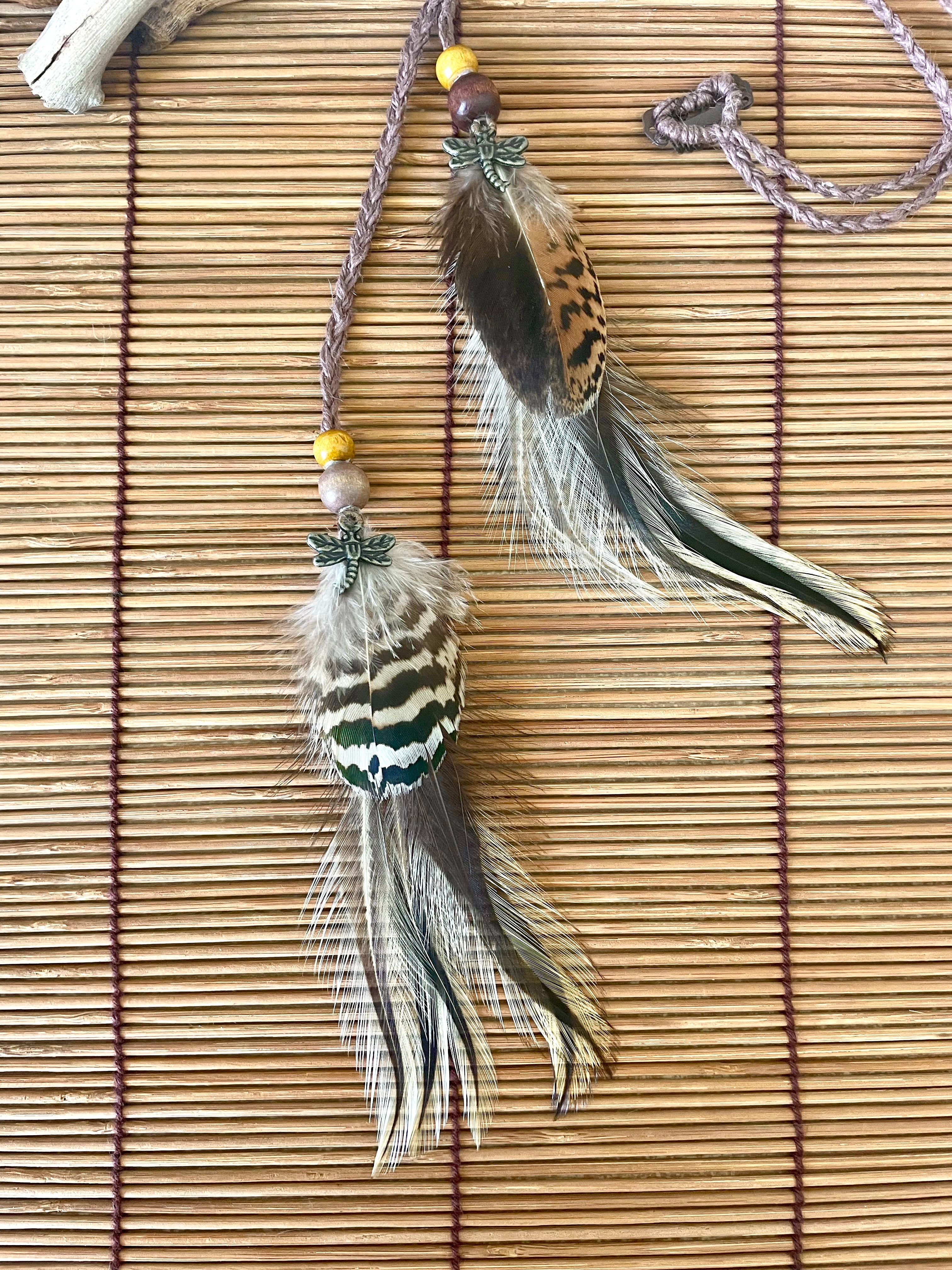 Feather & Hemp Hair Extension - Double Stranded Brown mix/Dragonfly
