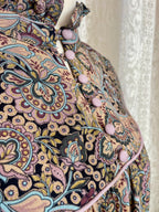 Vintage Joyce Ewing-Bradley Paisley Midi Dress – Ruffle High Neck Boho Smock - Sz 16