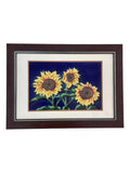Handpainted Sunflower Vintage Ceramic Tile in Frame