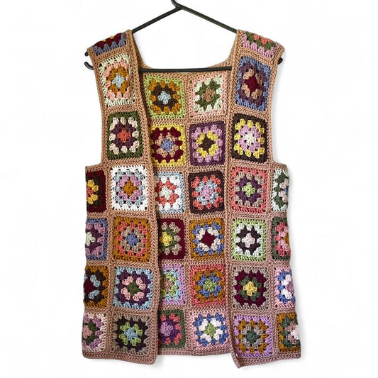 Crochet granny square open vest