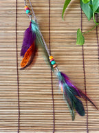 Feather & Hemp Hair Extension - Double Stranded Brown with Rainbow Feathers