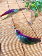 Feather & Hemp Hair Extension - Double Stranded Brown with Rainbow Feathers
