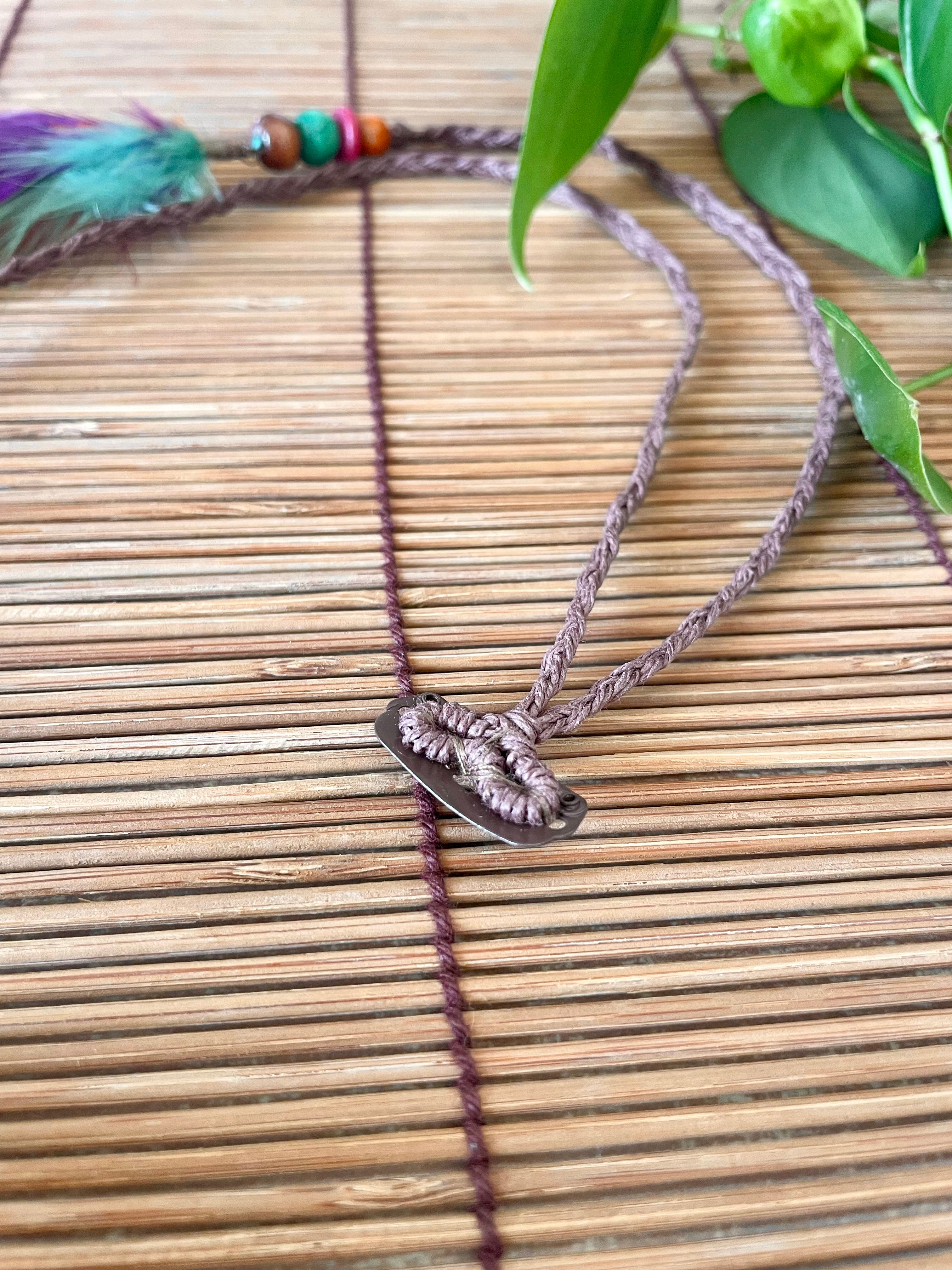 Feather & Hemp Hair Extension - Double Stranded Brown with Rainbow Feathers