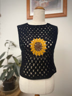 Crochet sunflower hippie vest - BLACK