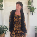 Black Faux Fur Hand Knitted Open Vest
