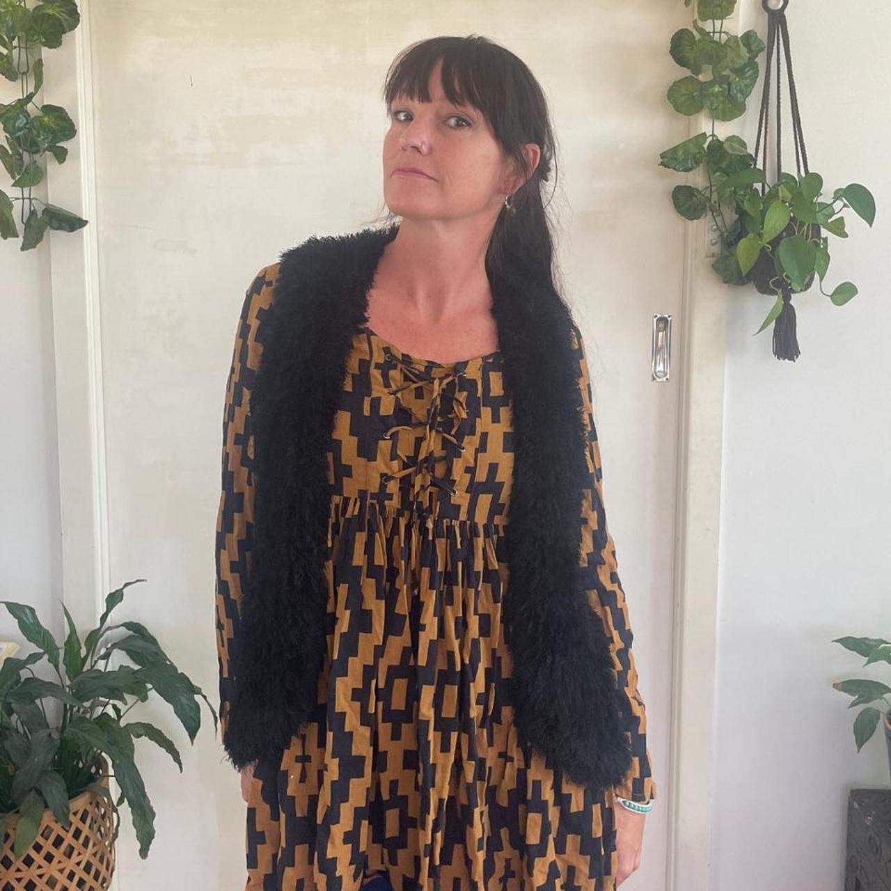 Black Faux Fur Hand Knitted Open Vest