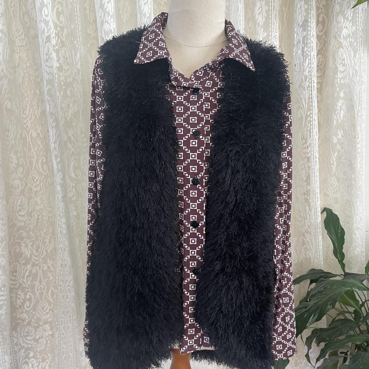 Black Faux Fur Hand Knitted Open Vest