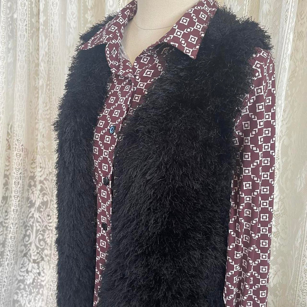 Black Faux Fur Hand Knitted Open Vest