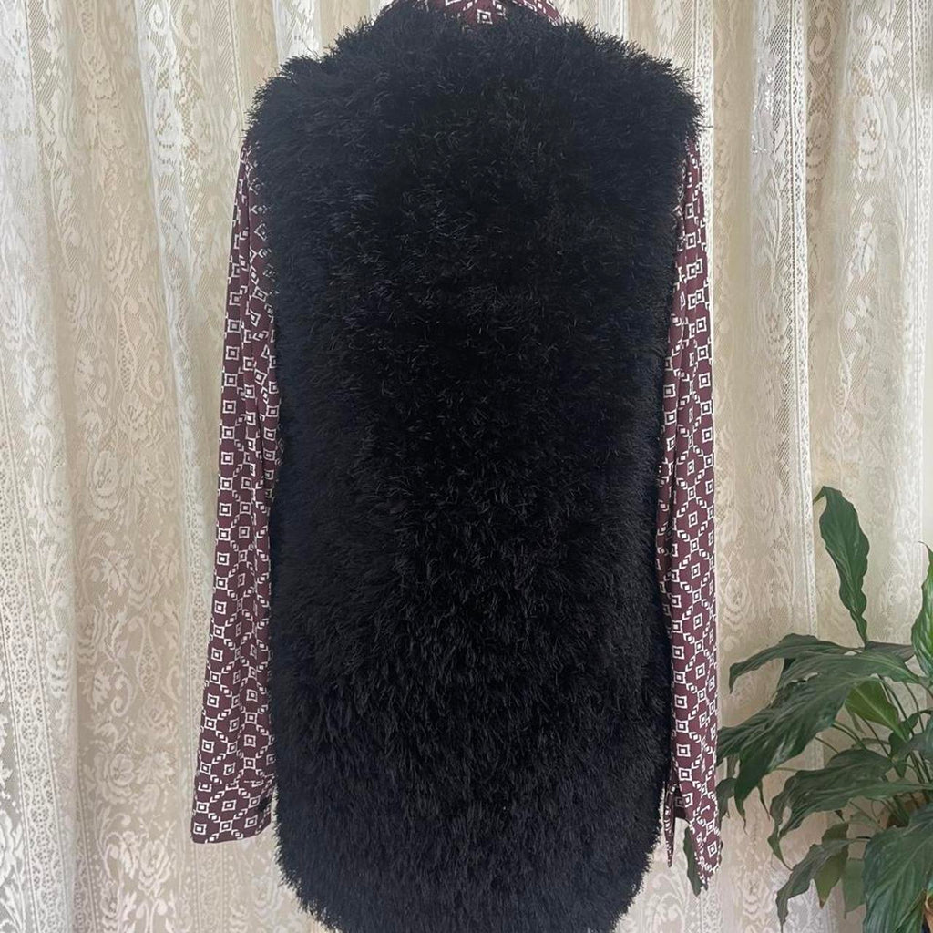 Black Faux Fur Hand Knitted Open Vest