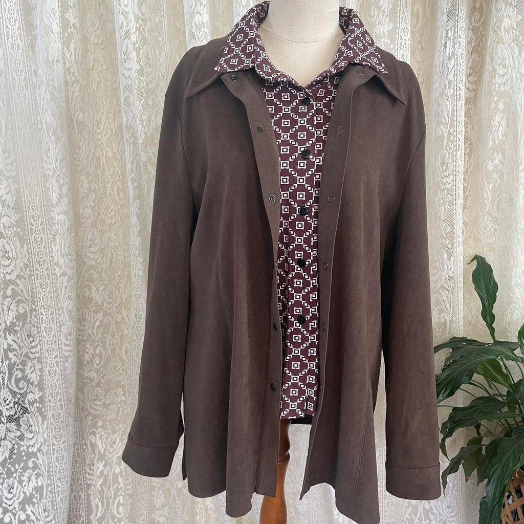 Brown suede look over shirt