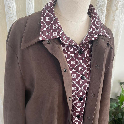 Brown suede look over shirt