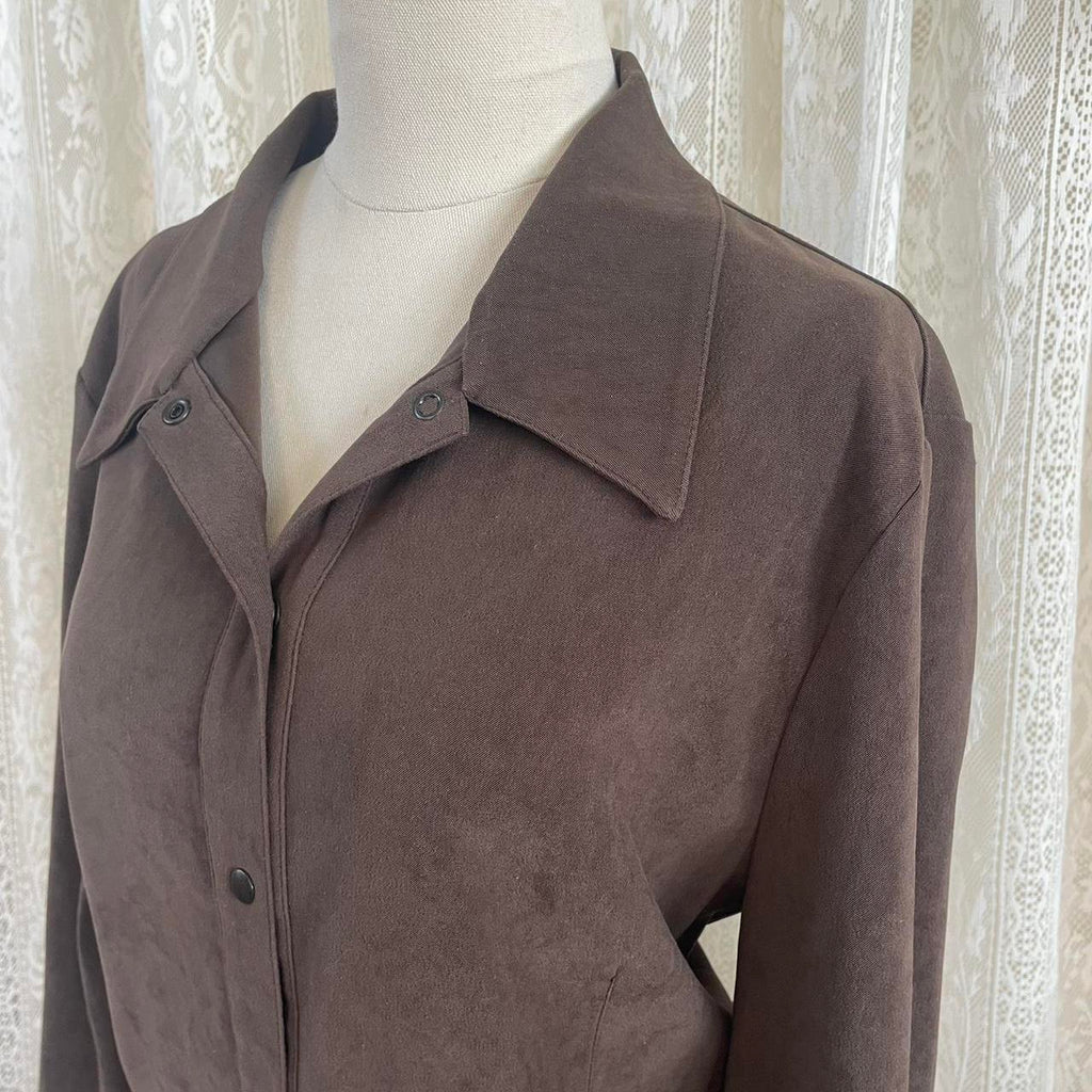 Brown suede look over shirt