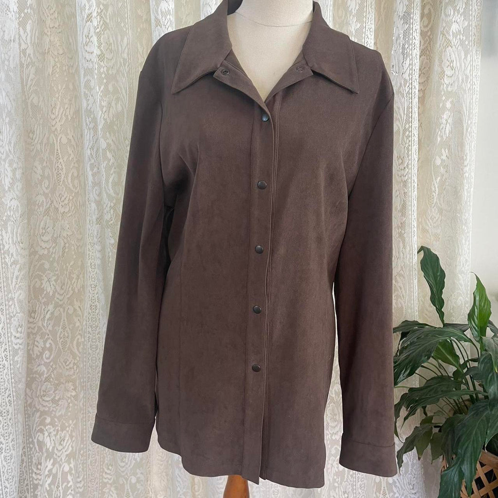 Brown suede look over shirt