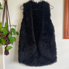 Black Faux Fur Hand Knitted Open Vest