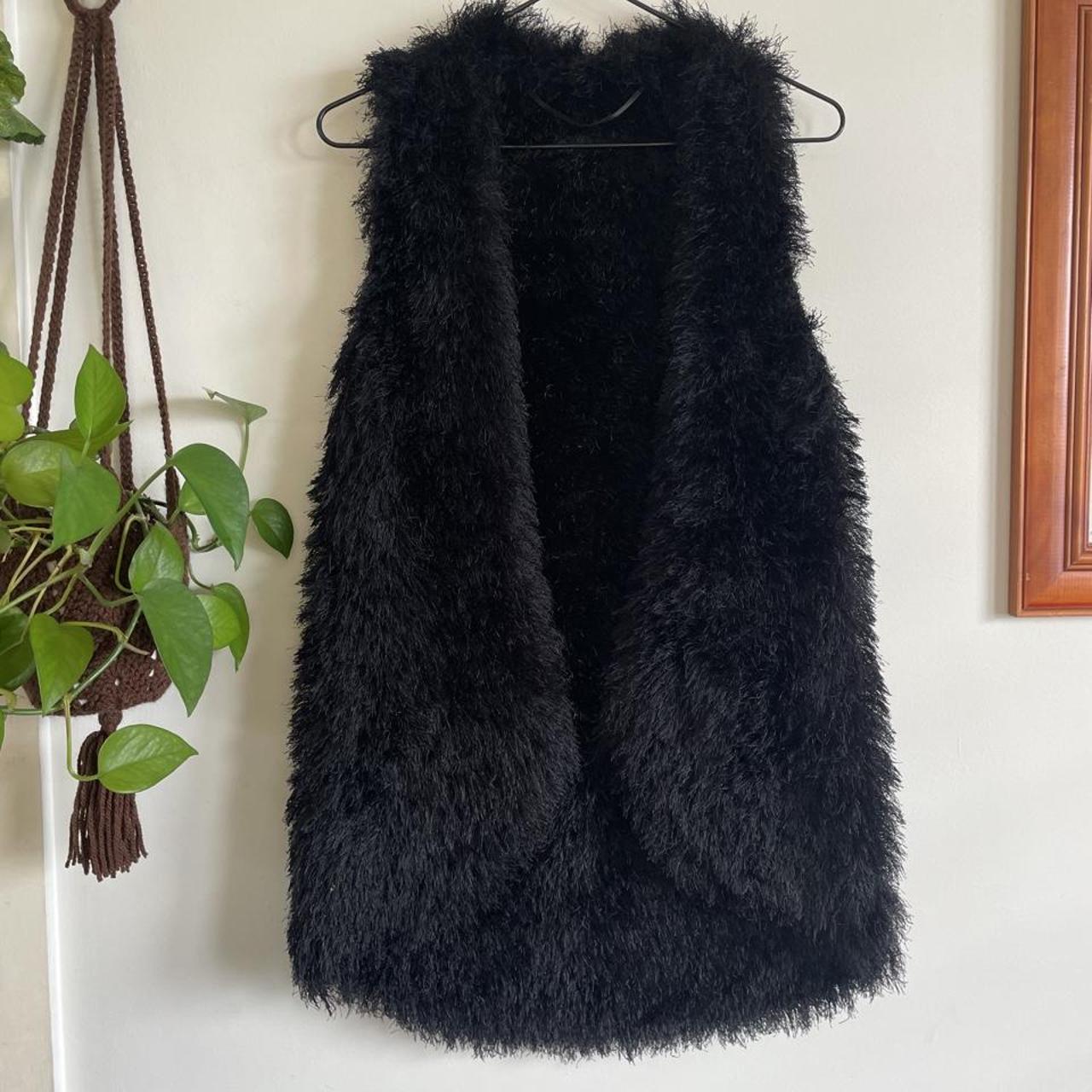 Black Faux Fur Hand Knitted Open Vest