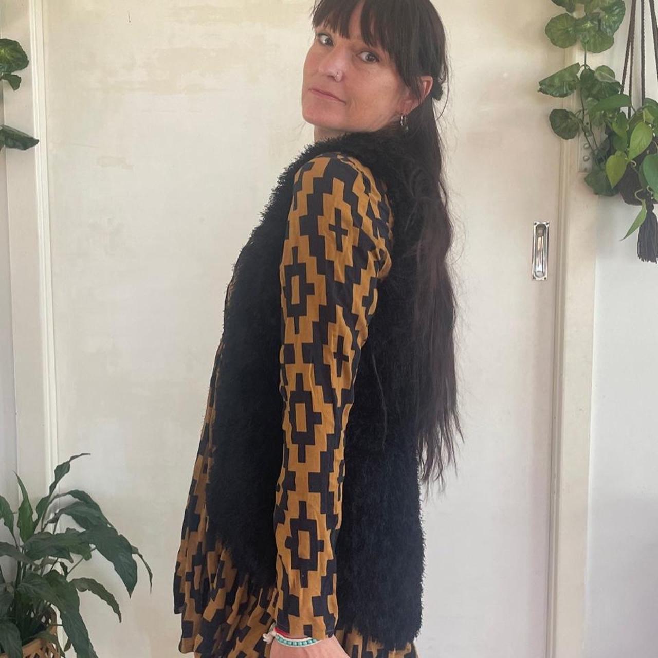 Black Faux Fur Hand Knitted Open Vest