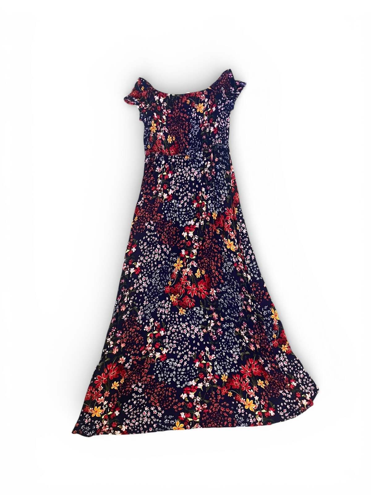 Navy Floral off shoulder dress with front split