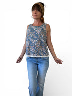 Blue floral sleeveless tank top
