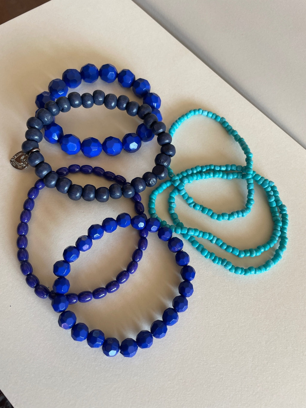 Blue Stretch Bracelet Stack - Set of 7 - Acrylic, Glass, Wood Mix