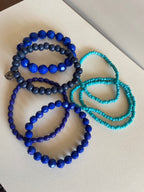 Blue Stretch Bracelet Stack - Set of 7 - Acrylic, Glass, Wood Mix