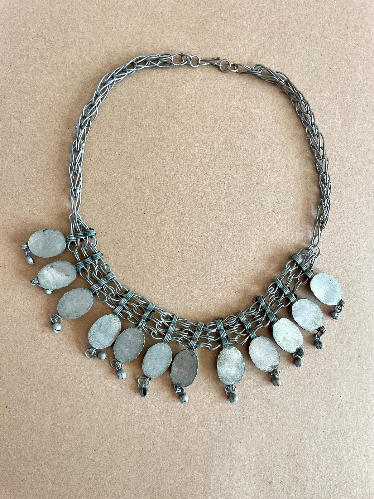 Vintage 1990s Gothic Bib Necklace – Silver Tone Hematite Look Fringe Choker
